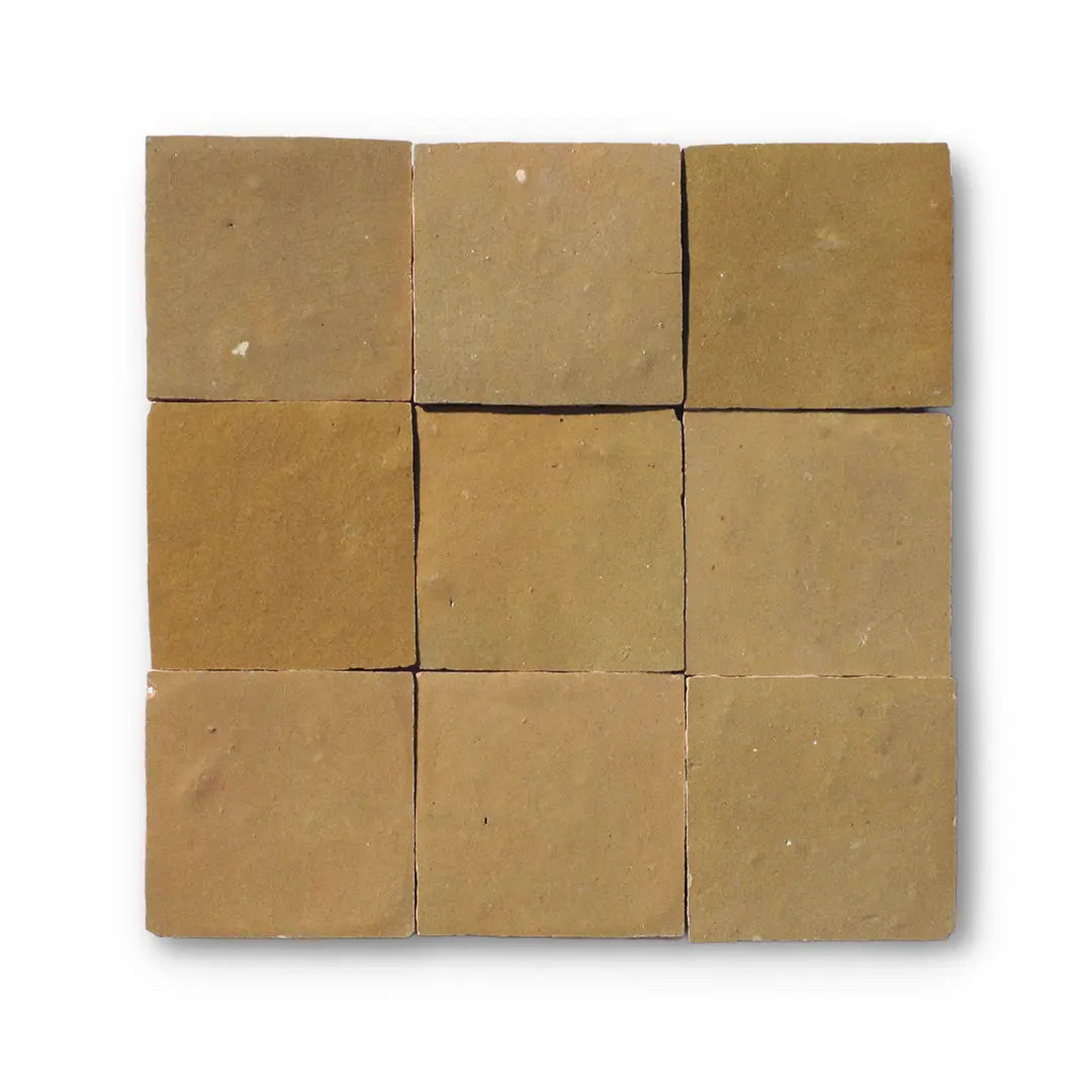 Carton-brown zellige tile with matte surface and subtle color variation. Handmade and suitable for interior wall applications.

